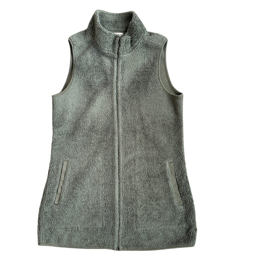 Toad & Co Womens Sherpa Fleece Full Zip Vest Sage Green Sz Large Gorpcore Hiking